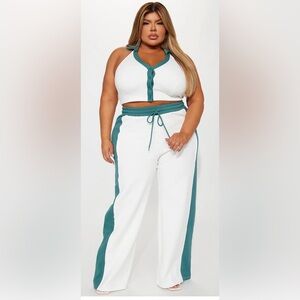 Fashion Nova Teal and White Track Pants